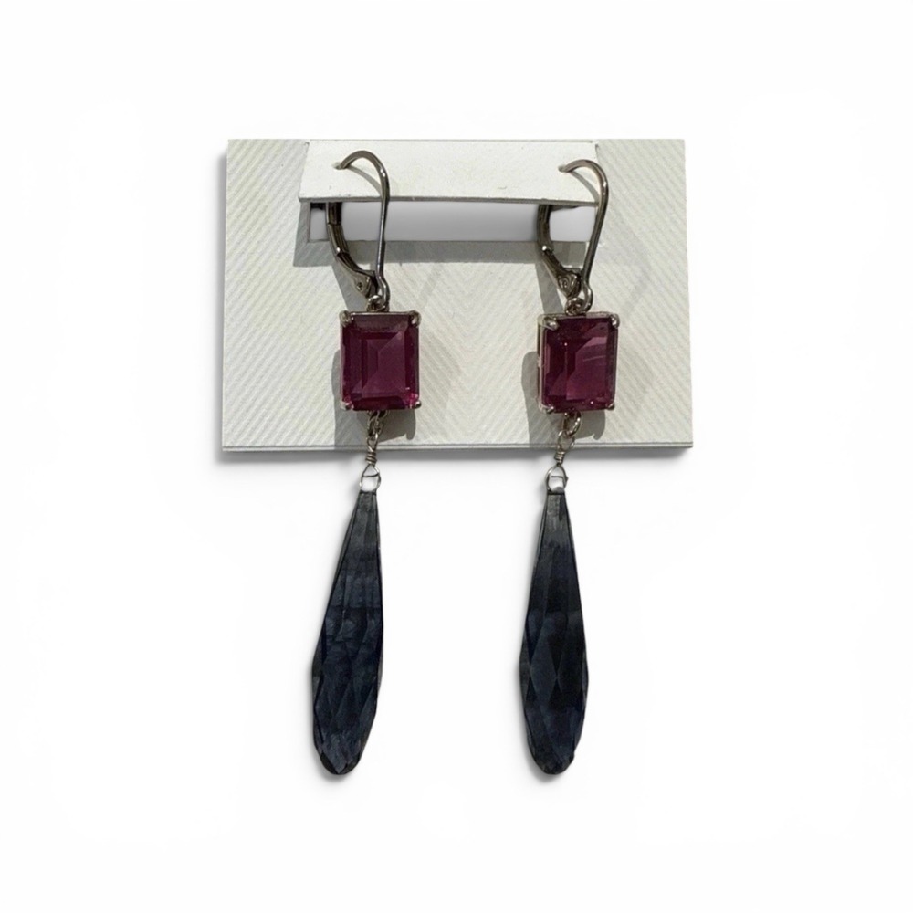 Lauren Ralph Lauren Tassel Drop Earrings Fuchsia Crystal Smoky Gray NWT